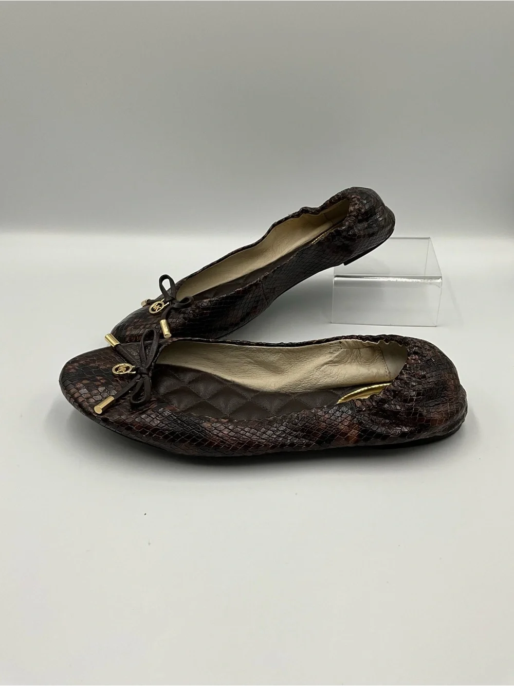 Michael Kors Flats Size 6.5 Brown Snakeskin-Print Ballet Flats with Gold Logo
